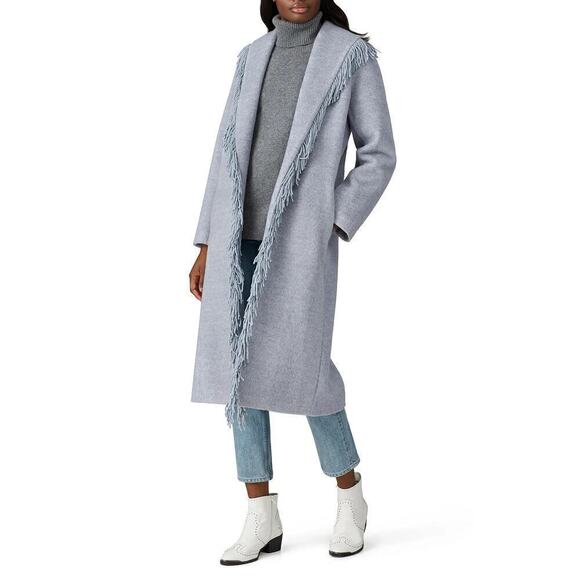 Line & Dot Linda Coat Fringe Trim Longline Open Front Jacket Gray Size XS - Picture 1 of 10